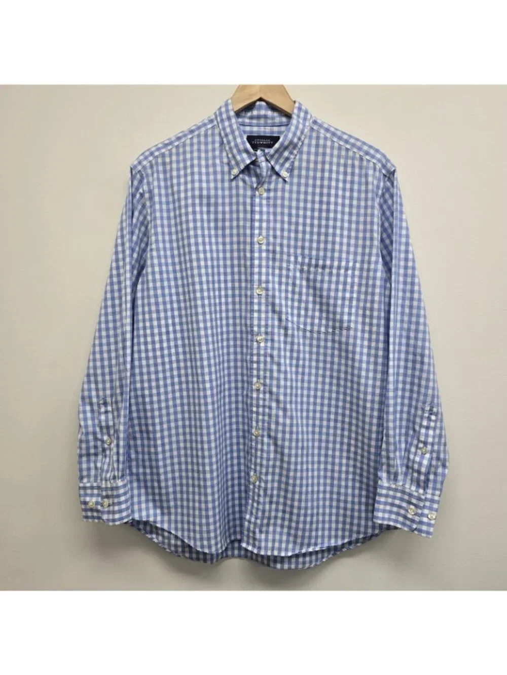 Charles Tyrwhitt Weekend Button Down Dress Shirt Sz L Non-Iron Classic Fit Blue